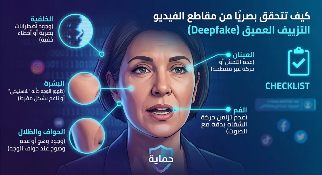 إنفوجراف لمساعدتك في التحقق البصري من مقاطع الفيديو التي قد تكون مفبركة