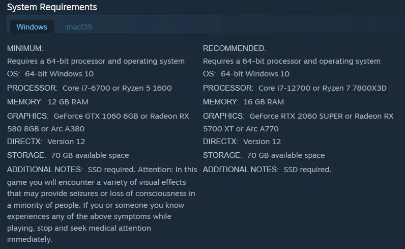 متطلبات لعبة Cyberpunk 2077