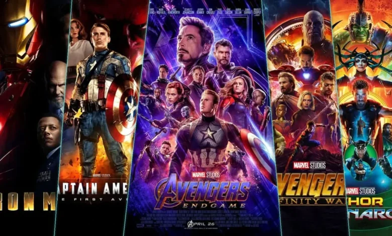 كولاج من بعض أغلفة سلسلة أفلام Avengers